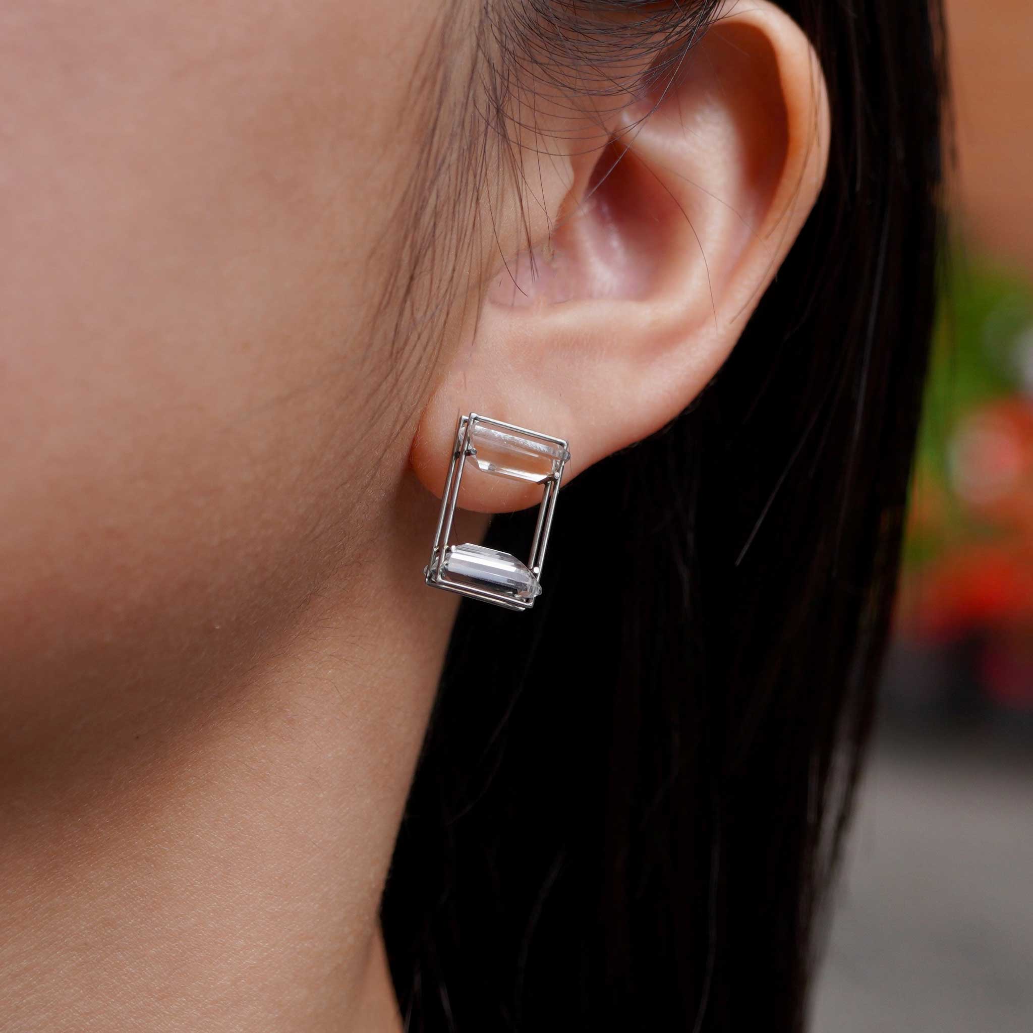 Space Studs in White Topaz and Stainless-Steel